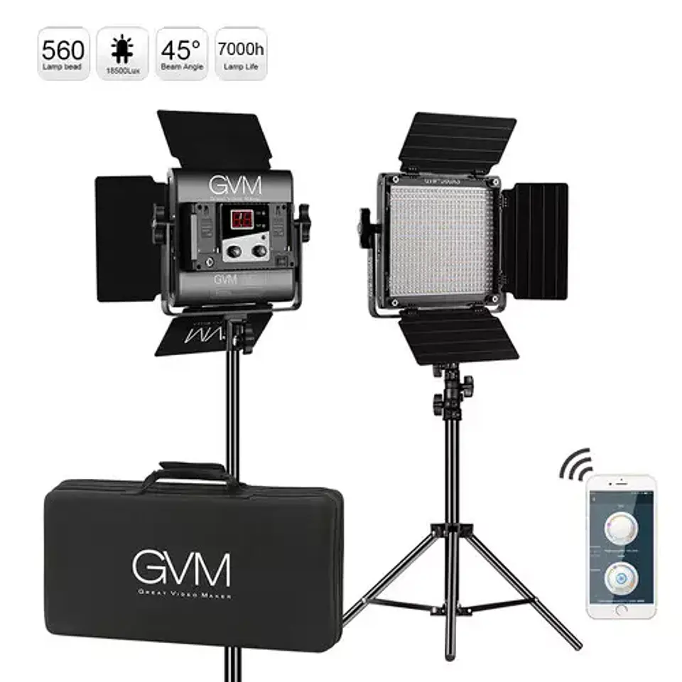 Juego de 2 luces LED Profesionales GVM 560AS Bicolor 5600k Difusor 1