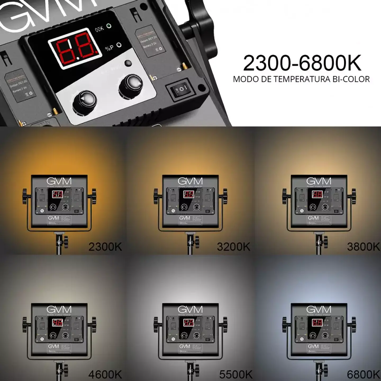 Juego de 2 luces LED Profesionales GVM 560AS Bicolor 5600k Difusor 2