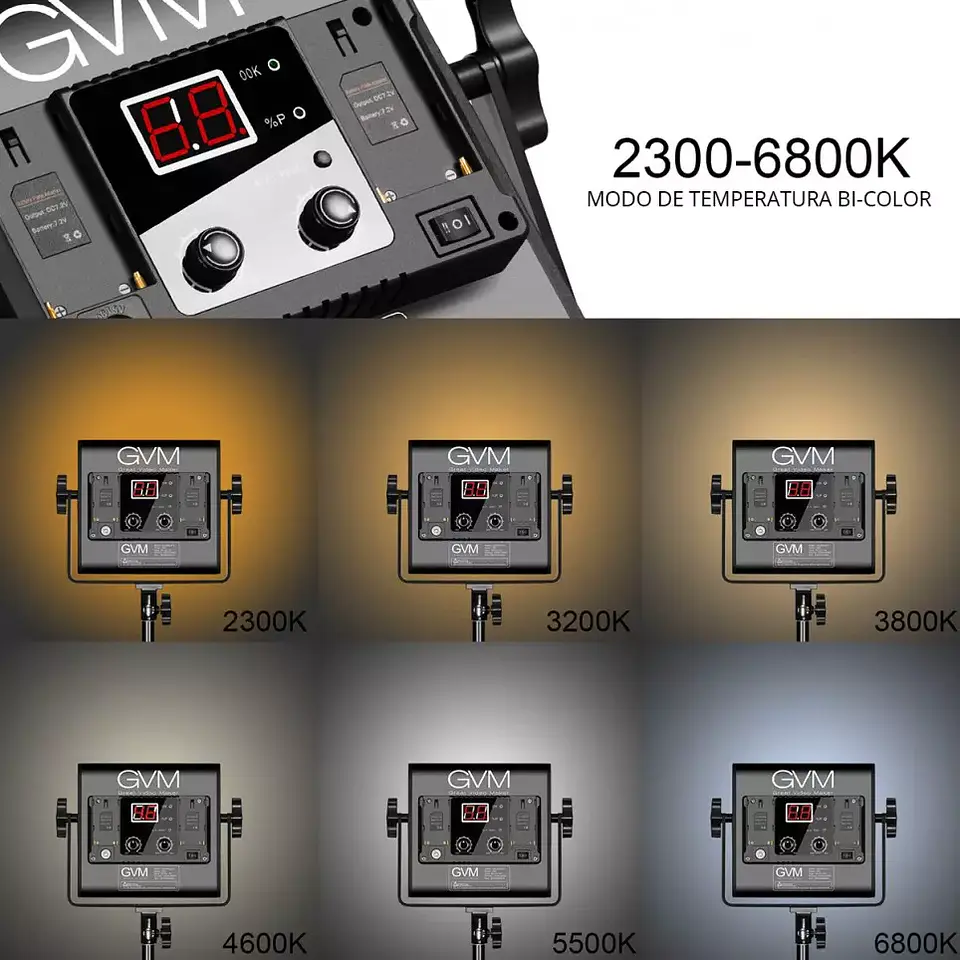 Juego de 2 luces LED Profesionales GVM 560AS Bicolor 5600k Difusor 2
