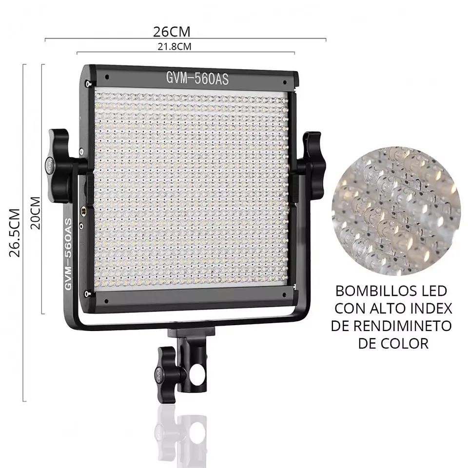 Juego de 2 luces LED Profesionales GVM 560AS Bicolor 5600k Difusor 3