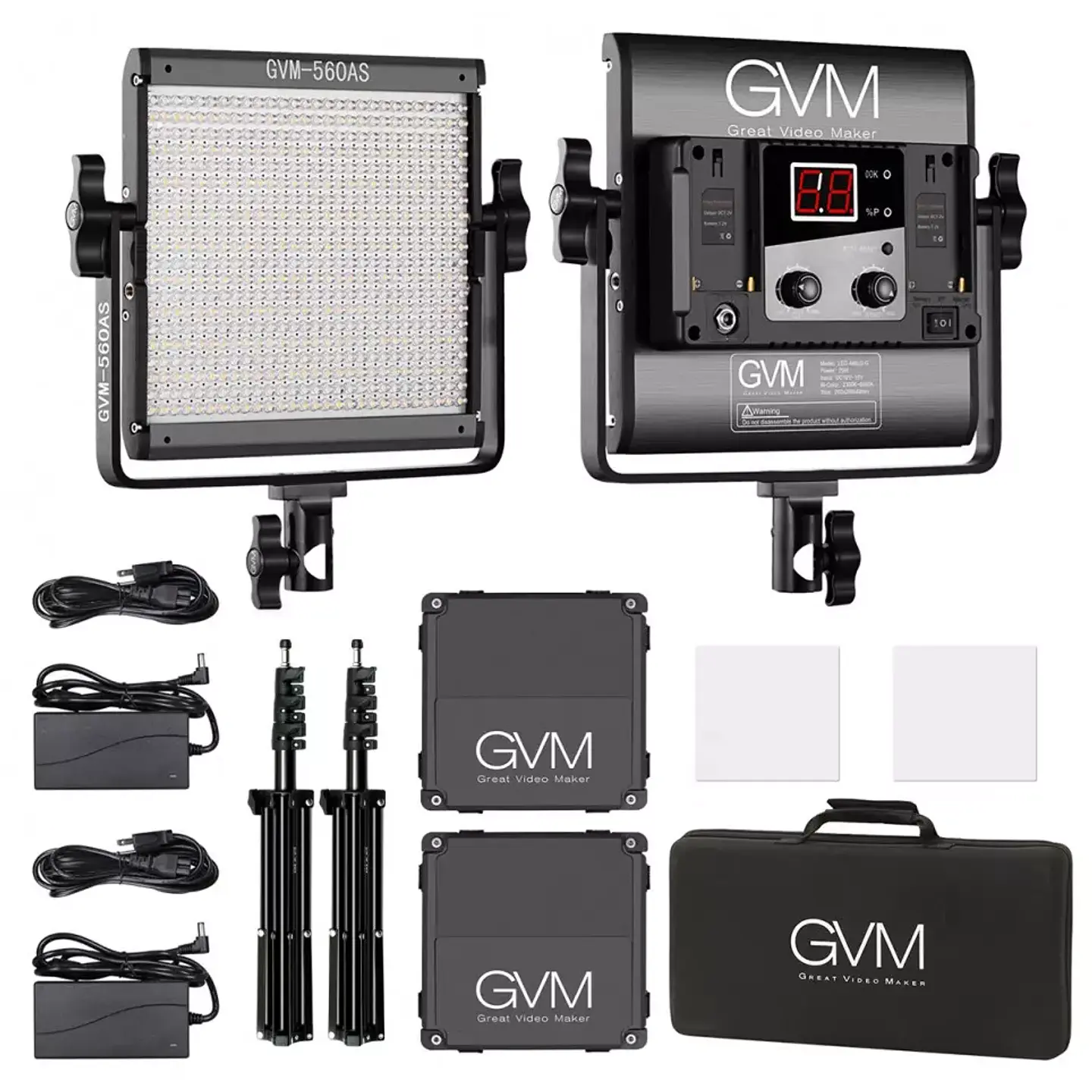 Juego de 2 luces LED Profesionales GVM 560AS Bicolor 5600k Difusor 4