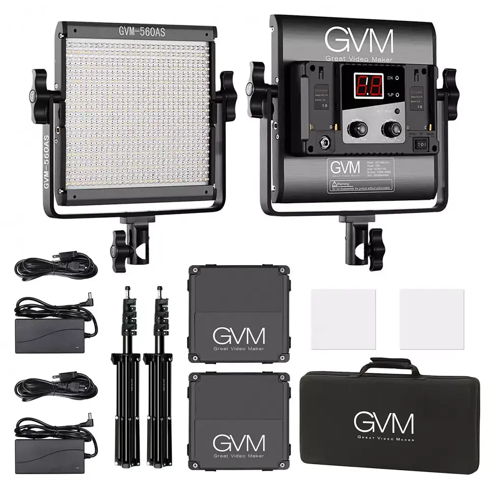 Juego de 2 luces LED Profesionales GVM 560AS Bicolor 5600k Difusor 4