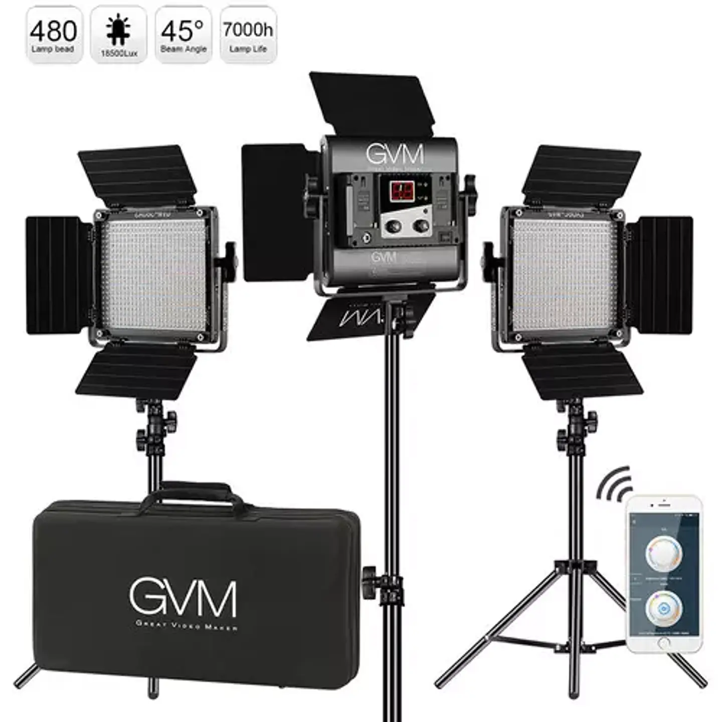 Juego de 3 luces LED Profesionales GVM 560AS Bicolor 5600k Softbox 1