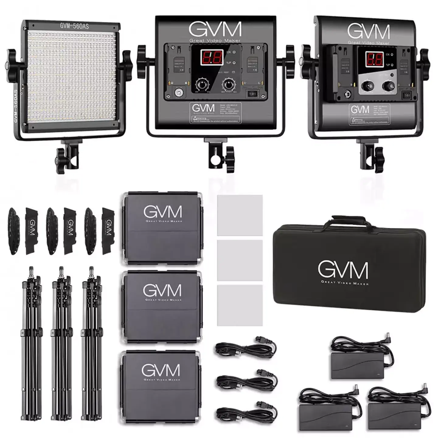 Juego de 3 luces LED Profesionales GVM 560AS Bicolor 5600k Softbox 4
