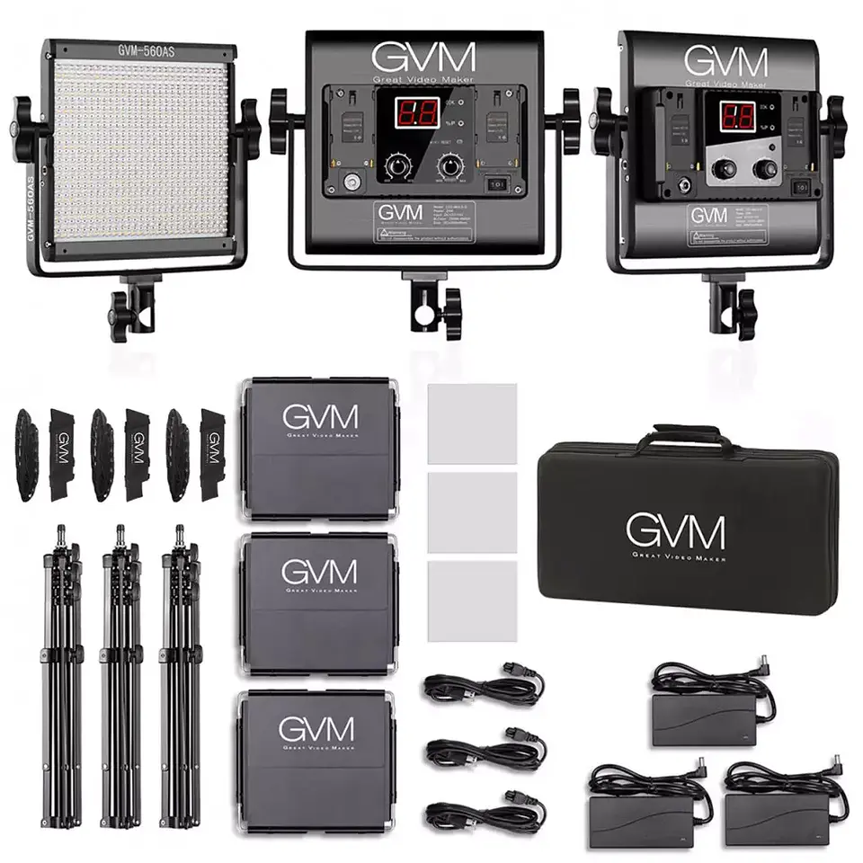 Juego de 3 luces LED Profesionales GVM 560AS Bicolor 5600k Softbox 4