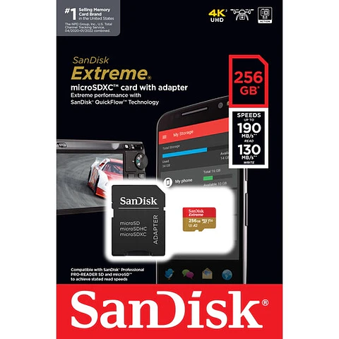 Memoria Sandisk Extreme 256gb Micro SD Clase 10 U3 V30 4k