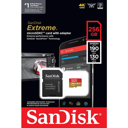 Memoria Sandisk Extreme 256gb Micro SD Clase 10 U3 V30 4k
