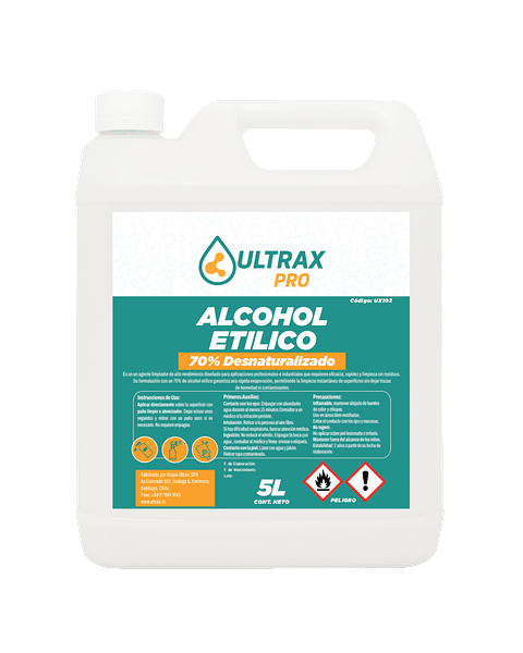 Alcohol Etílico Desnaturalizado 70% ULTRAX PRO 5L