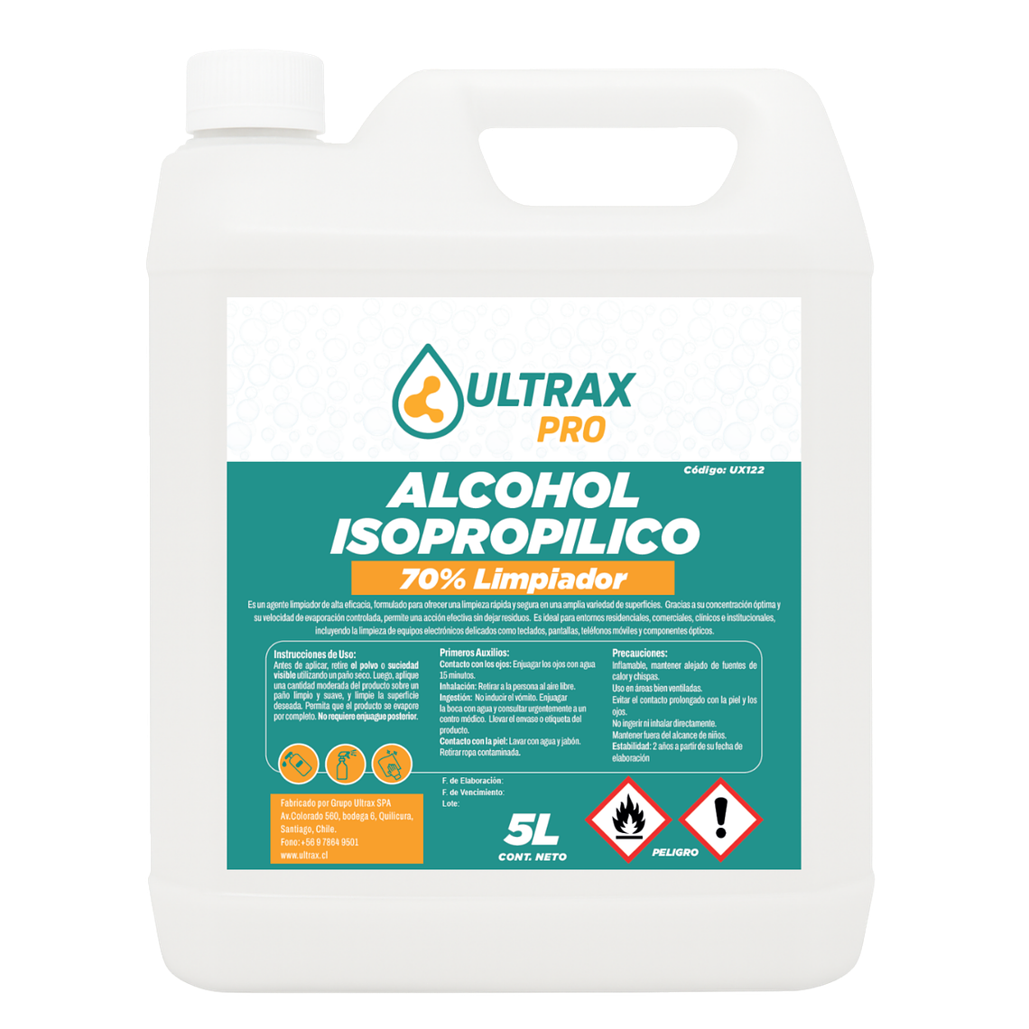 Alcohol Isopropílico 70% ULTRAX PRO 5L 1