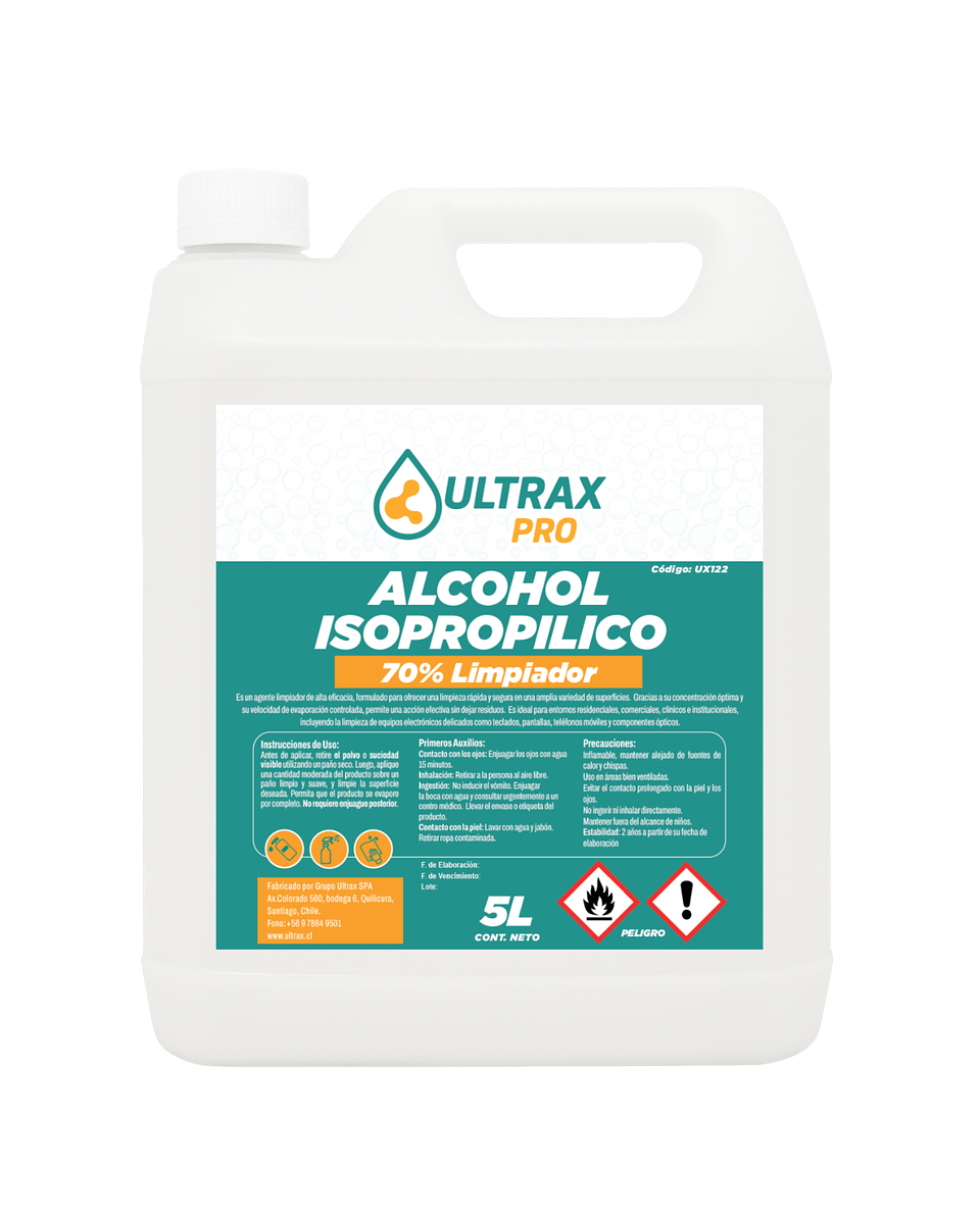 Alcohol Isopropílico 70% ULTRAX PRO 5L 1