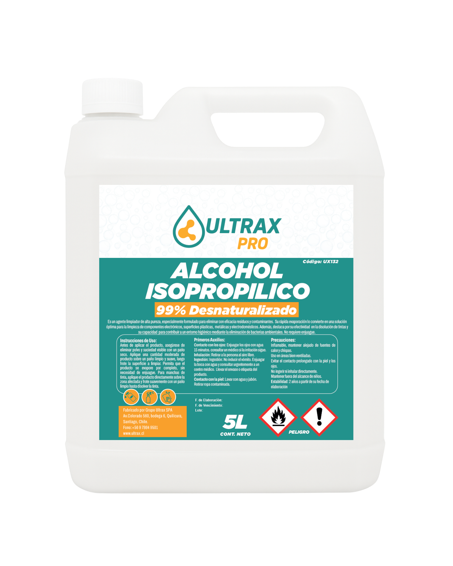 Alcohol Isopropílico 99% ULTRAX PRO 5L 1