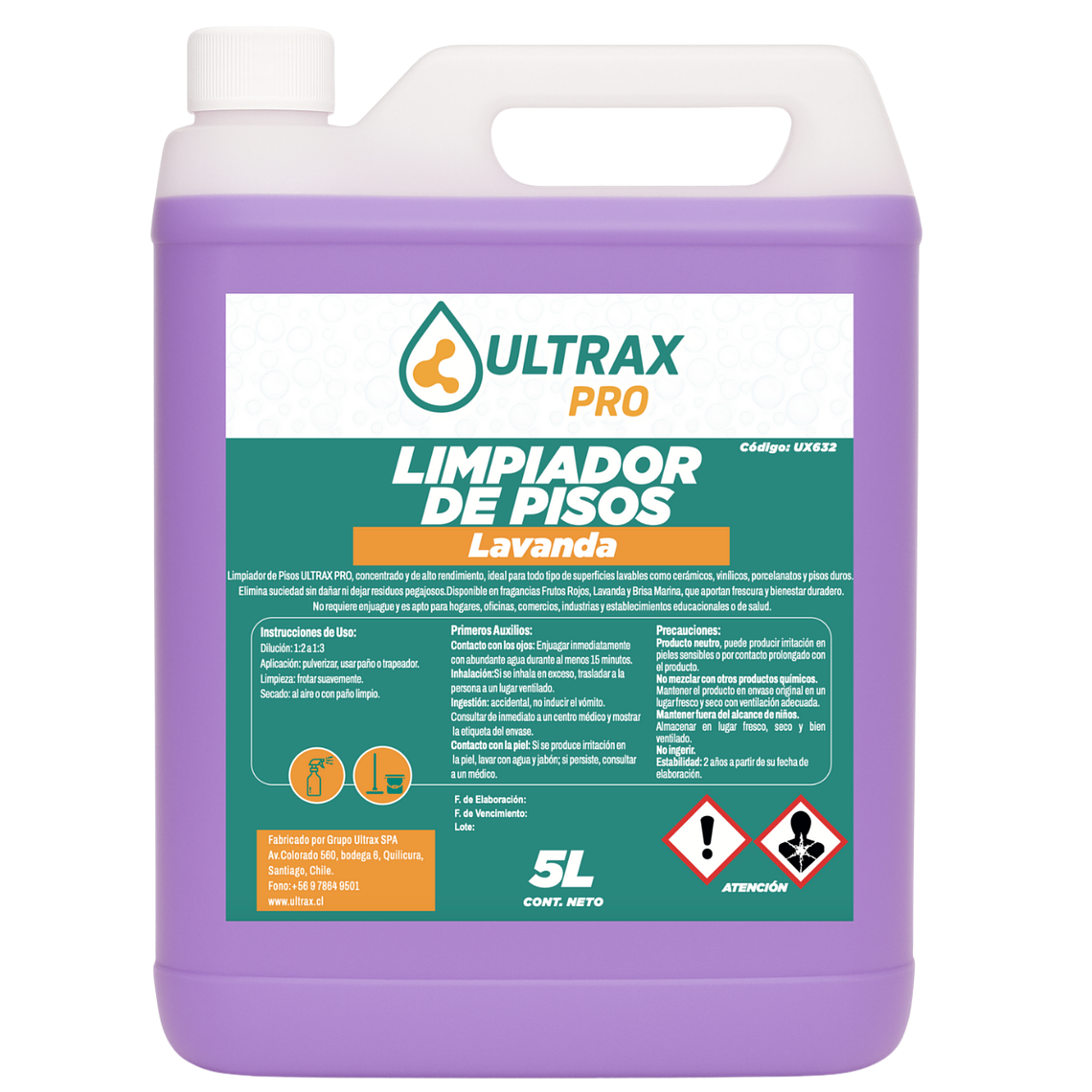 Limpiador de Pisos Concentrado Lavanda ULTRAX PRO 5L 1