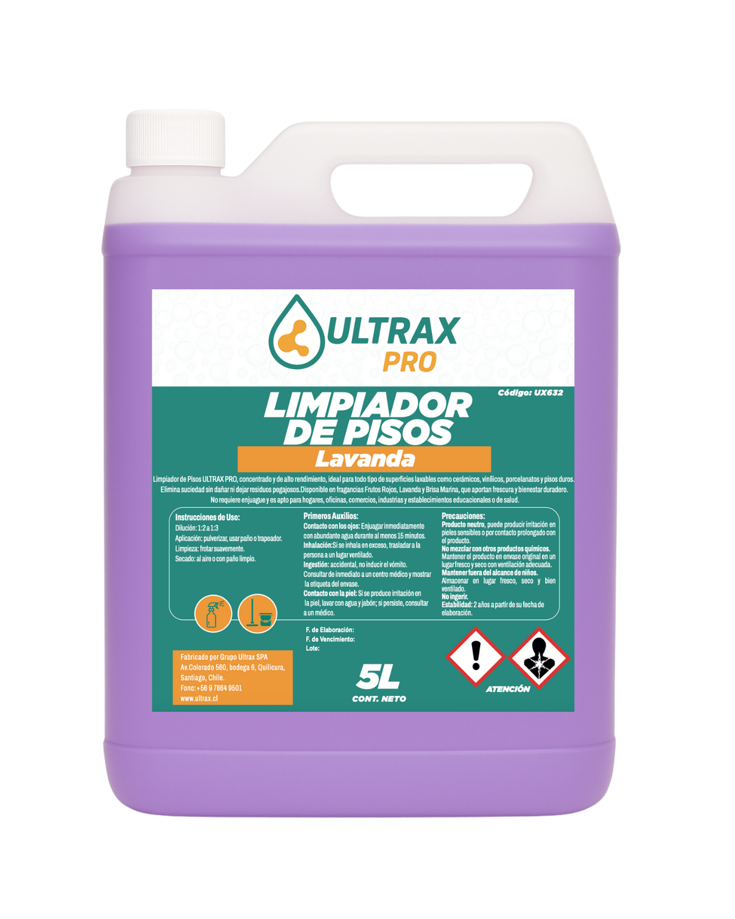 Limpiador de Pisos Concentrado Lavanda ULTRAX PRO 5L 1