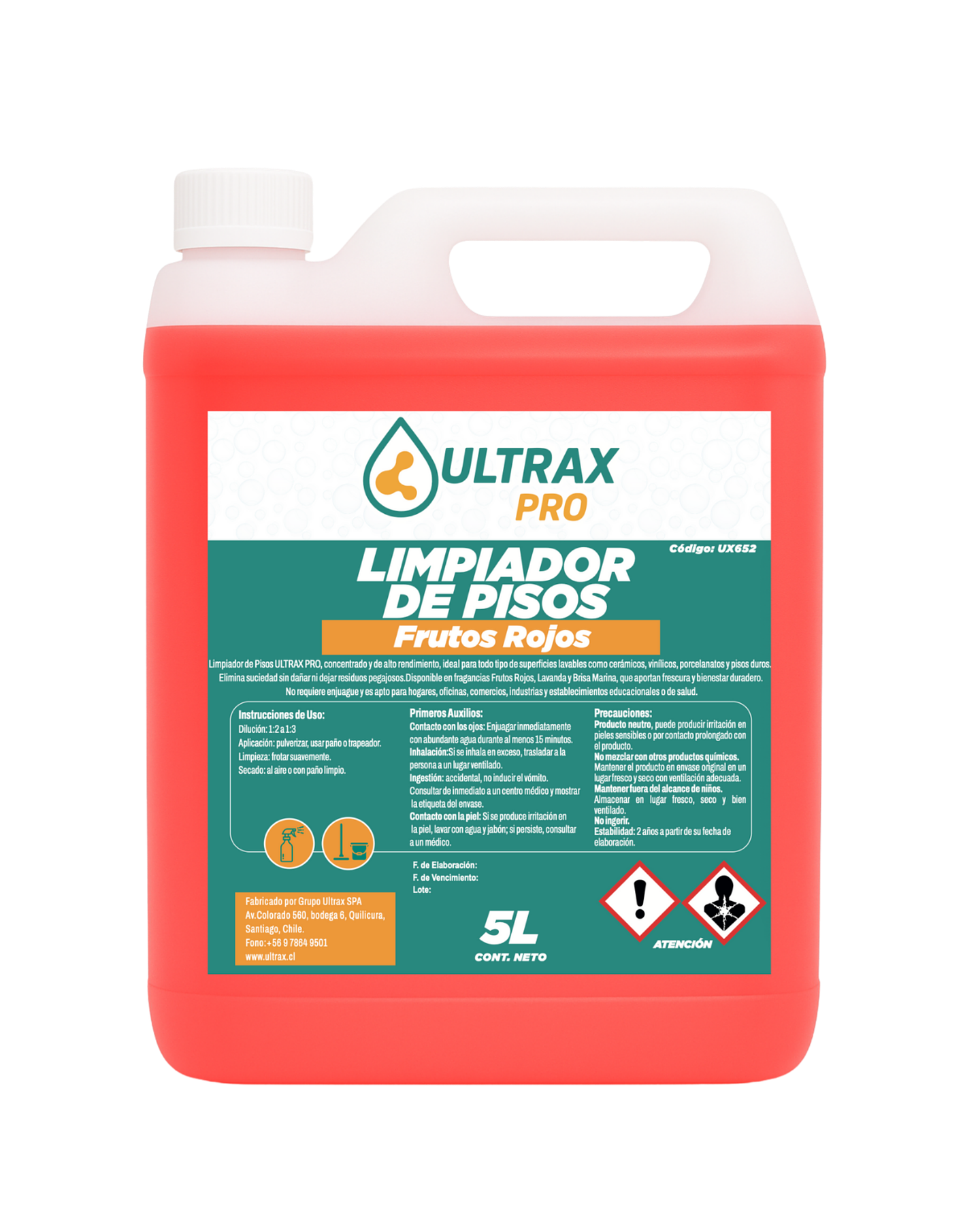 Limpiador de Pisos Concentrado Frutos Rojos ULTRAX PRO 5L 1