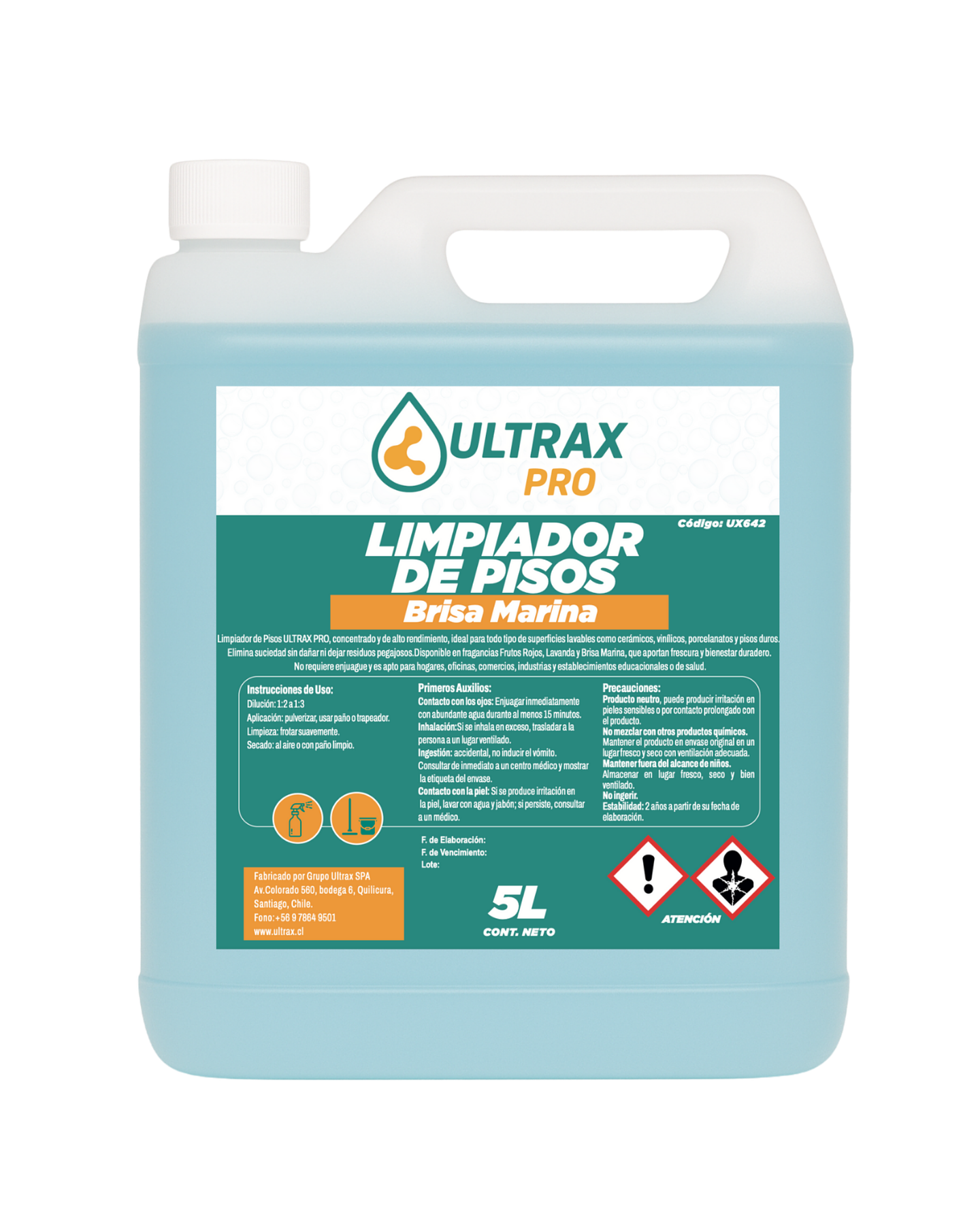 Limpiador de Pisos Concentrado Brisa Marina ULTRAX PRO 5L 1