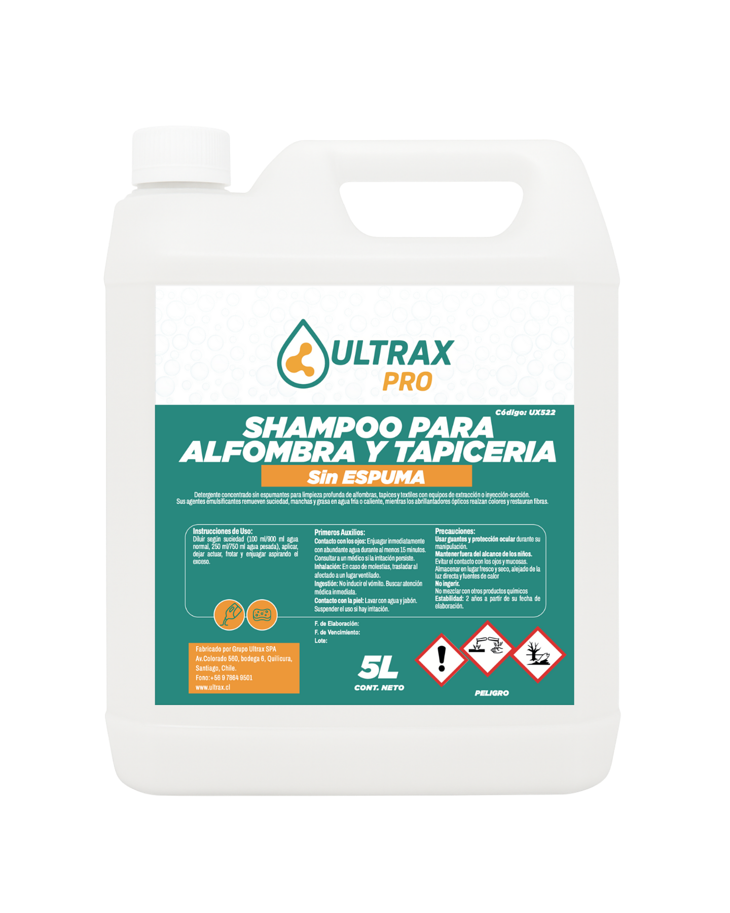 Shampoo para Alfombras y Tapicería Concentrado Sin Espuma ULTRAX PRO 5L 1