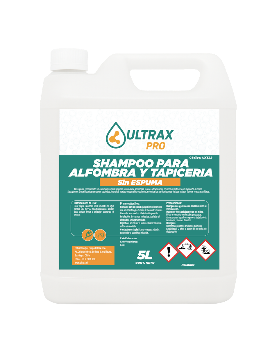 Shampoo para Alfombras y Tapicería Concentrado Sin Espuma ULTRAX PRO 5L 1