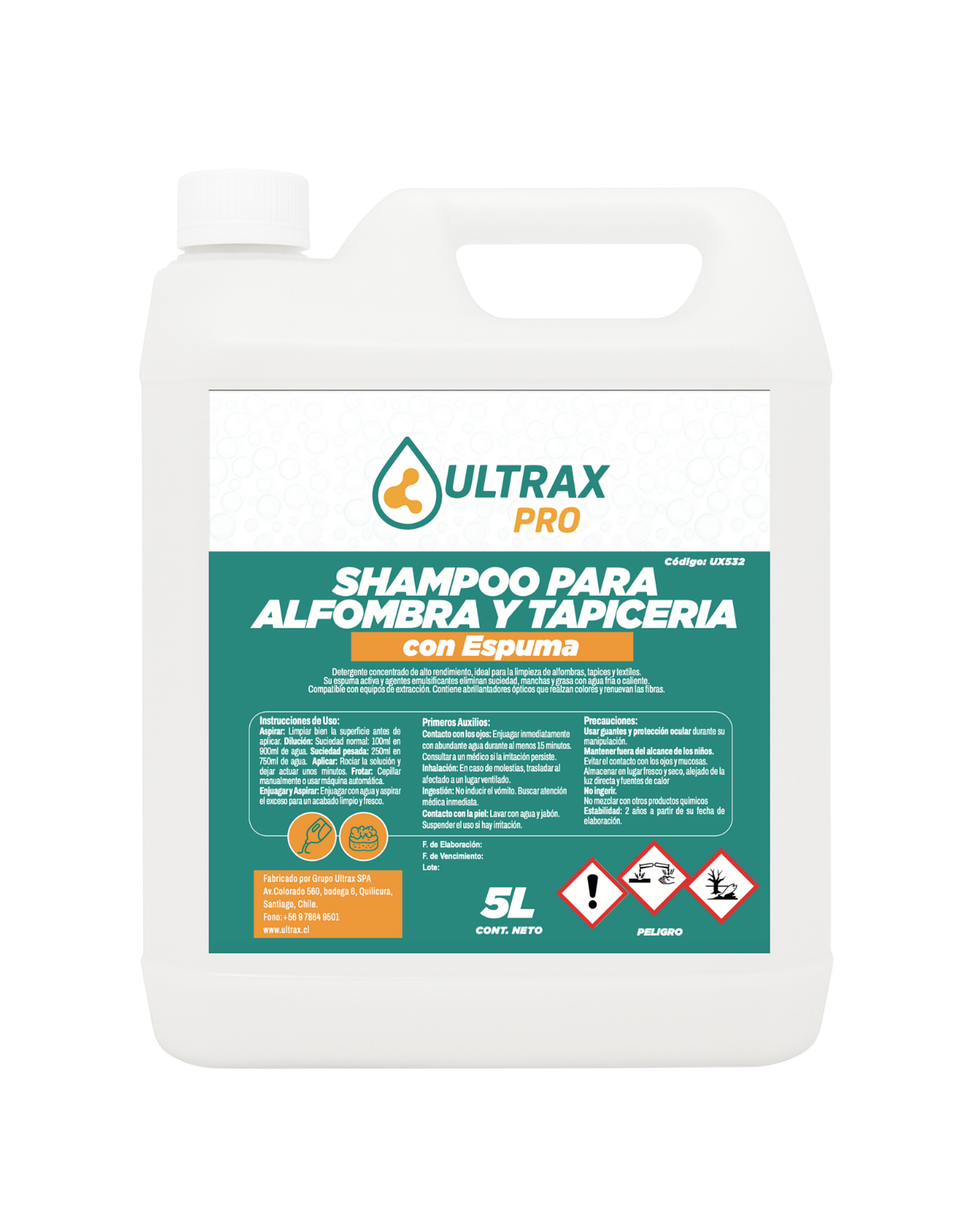 Shampoo para Alfombras y Tapicería Concentrado Con espuma ULTRAX PRO 5L 1