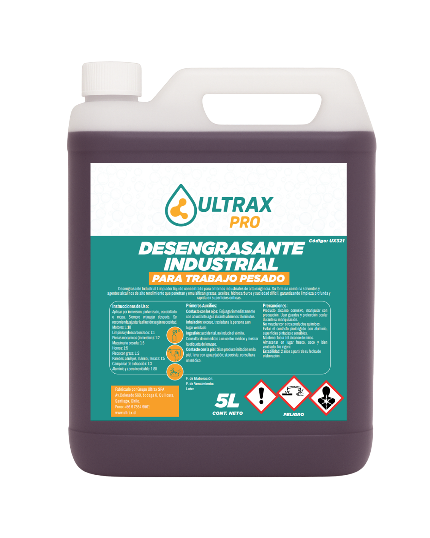 Desengrasante Industrial para Trabajo Pesado ULTRAX PRO 5L 1