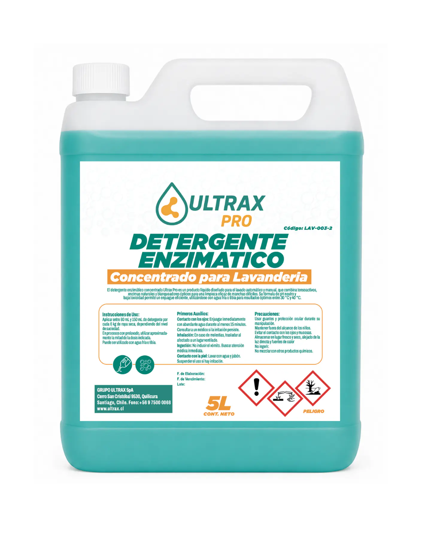 DETERGENTE ENZIMÁTICO CONCENTRADO PARA LAVANDERÍA ULTRAX PRO 5L 1