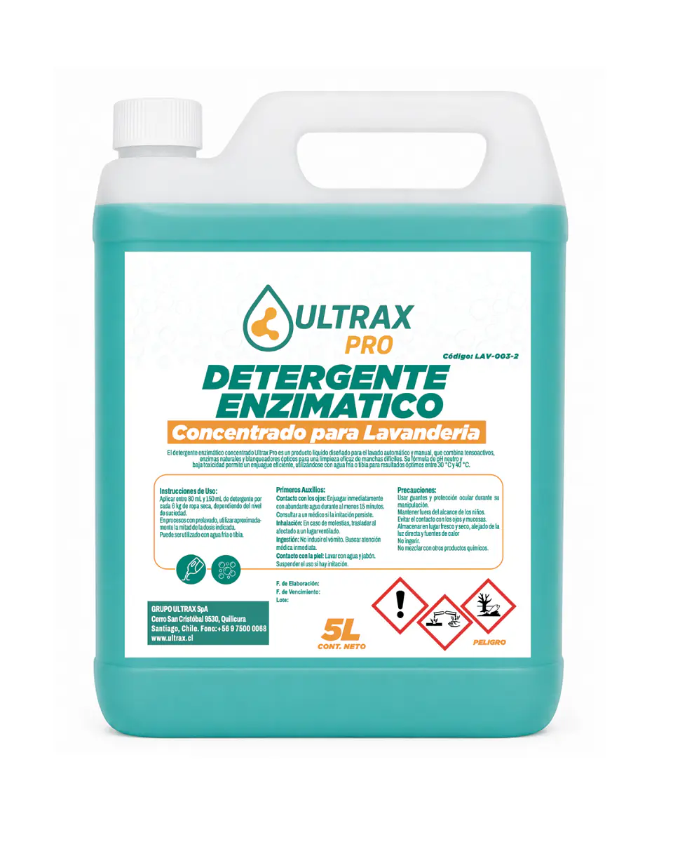 DETERGENTE ENZIMÁTICO CONCENTRADO PARA LAVANDERÍA ULTRAX PRO 5L 1