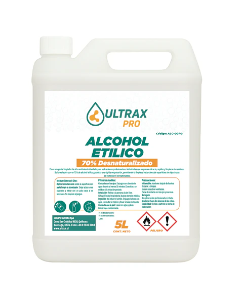 Alcohol Etílico Desnaturalizado 70% ULTRAX PRO 5L