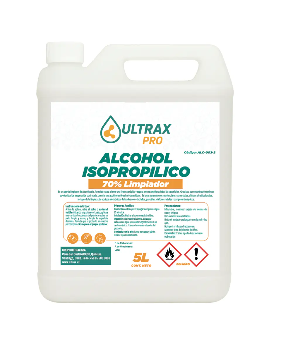Alcohol Isopropílico 70% ULTRAX PRO 5L 1