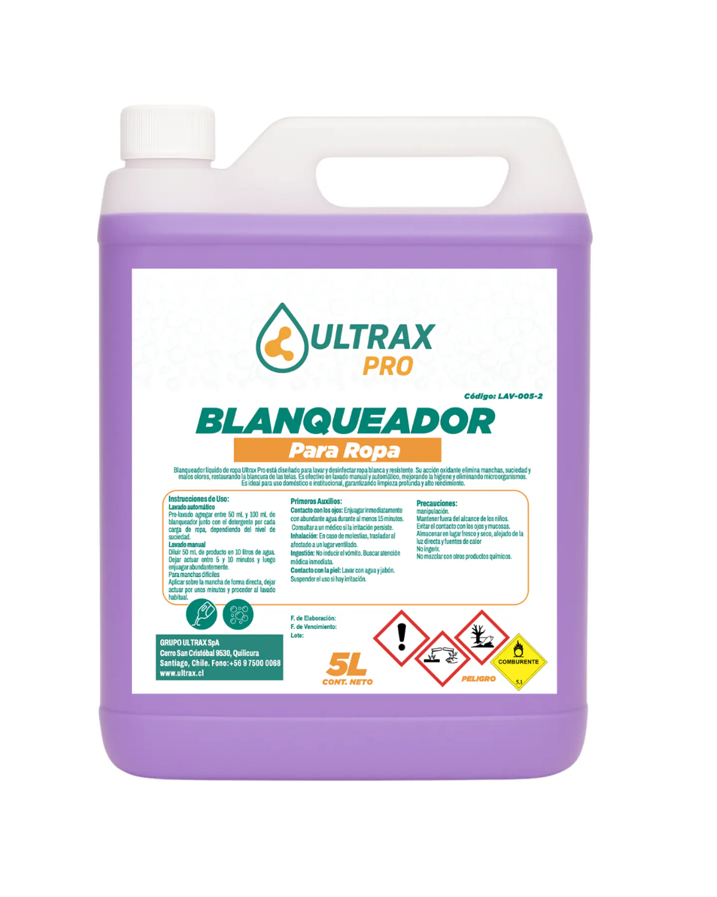 BLANQUEADOR PARA ROPA ULTRAX PRO ENV 5L 1