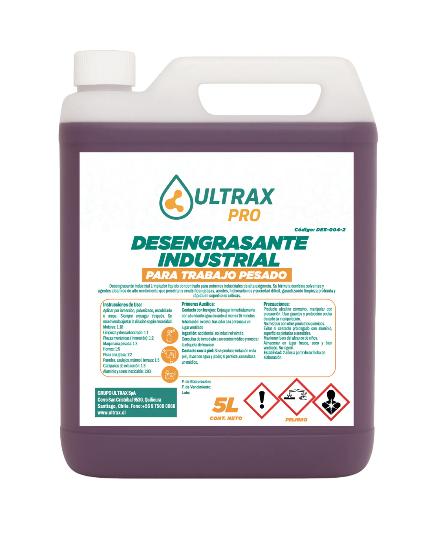 DESENGRASANTE INDUSTRIAL TRABAJO PESADO ULTRAX PRO 5L 1