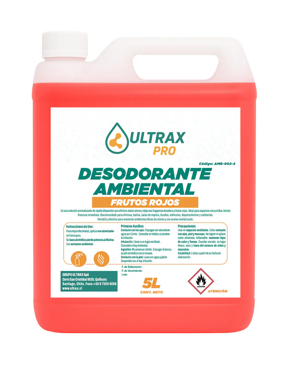 DESODORANTE AMBIENTAL FRUTOS ROJOS ULTRAX PRO ENV 5L 1