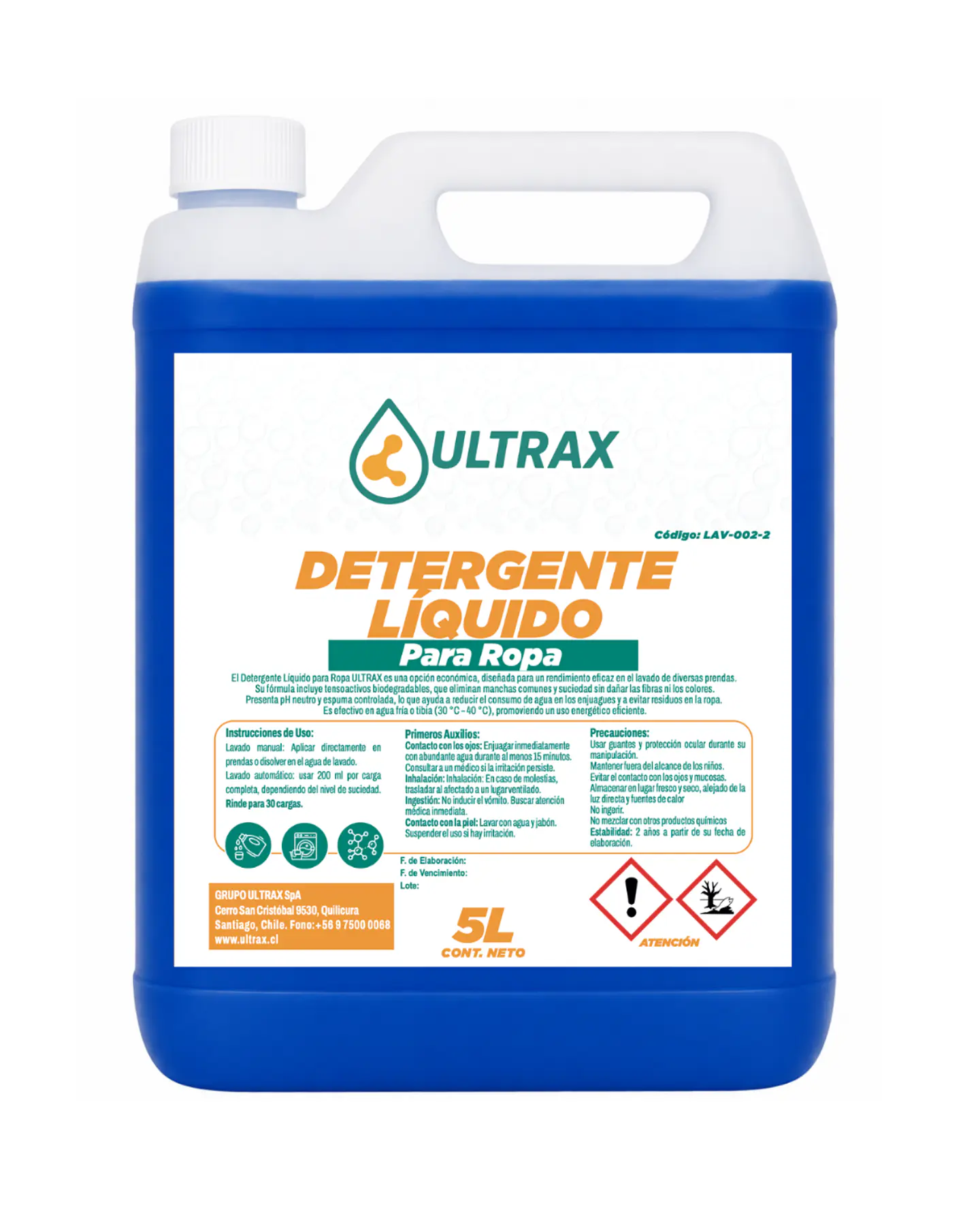 DETERGENTE LÍQUIDO DE ROPA ULTRAX ENV 5L 1