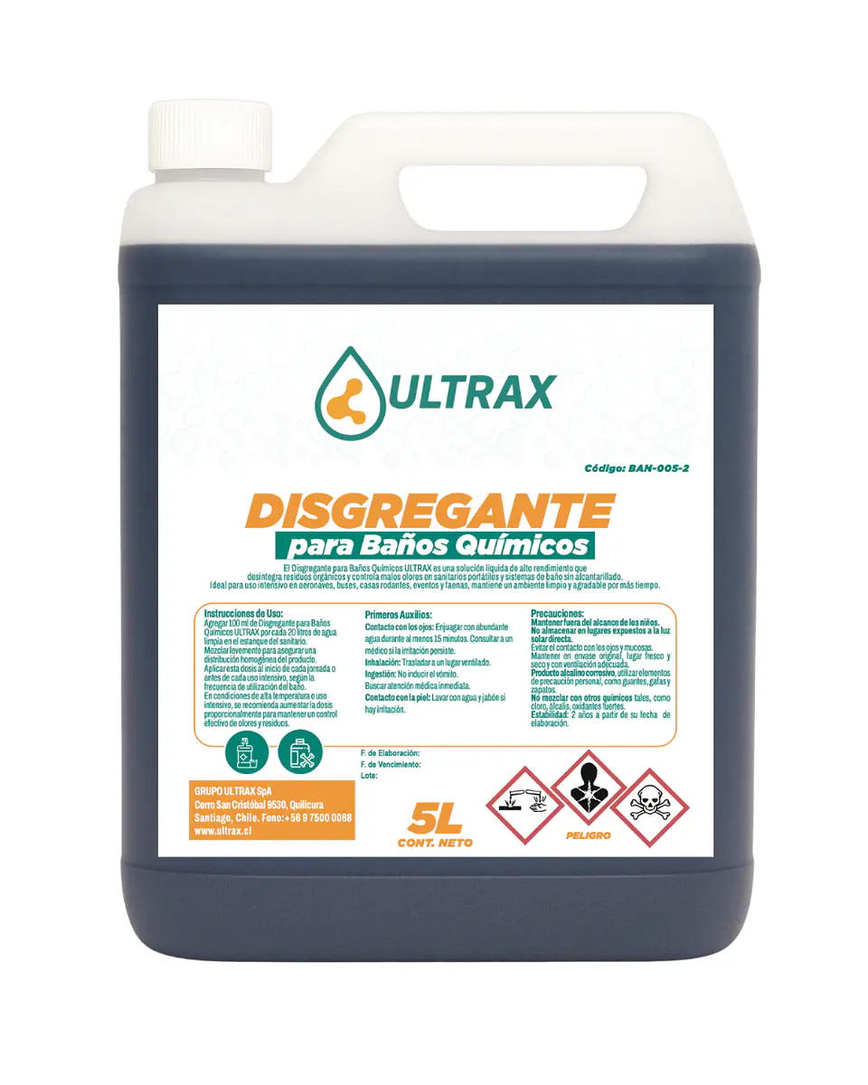 DISGREGANTE PARA BAÑOS QUÍMICOS ULTRAX ENV 5L 1
