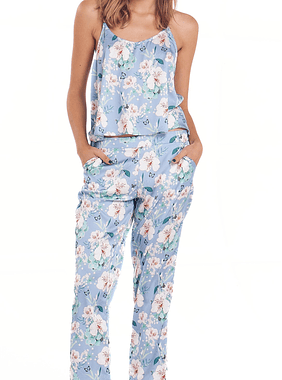 Pijama Fiji Flores Celeste Top/Pantalón