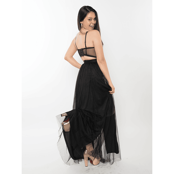 Vestido corset con bretel Fiesta Noche Gala Graduación Negro 2