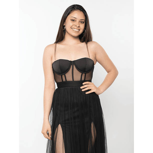 Vestido corset con bretel Fiesta Noche Gala Graduación Negro 4