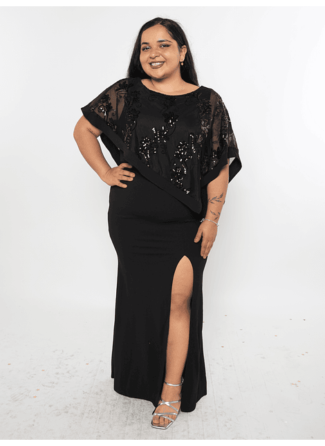 Vestido con capa Fiesta Noche Plus Size con Capa negro