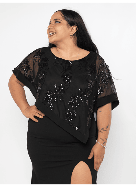 Vestido con capa Fiesta Noche Plus Size con Capa negro