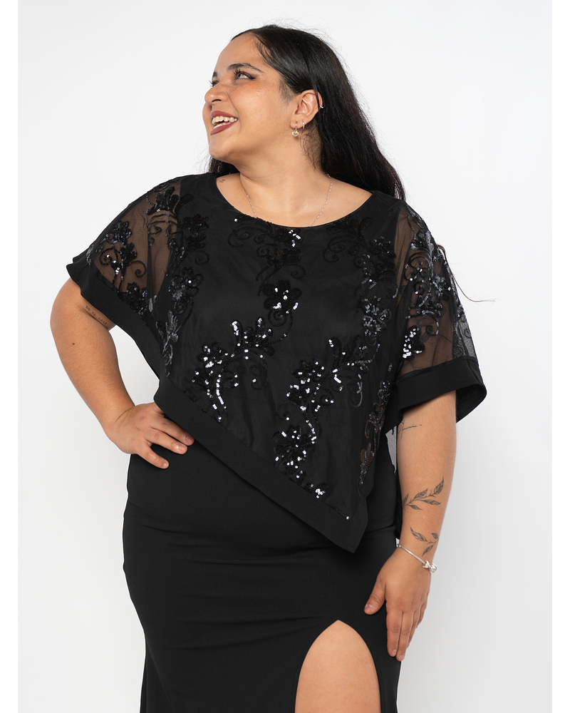 Vestido con capa Fiesta Noche Plus Size con Capa negro