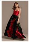 Vestido de Fiesta Gala Noche Strapless Negro Rojo