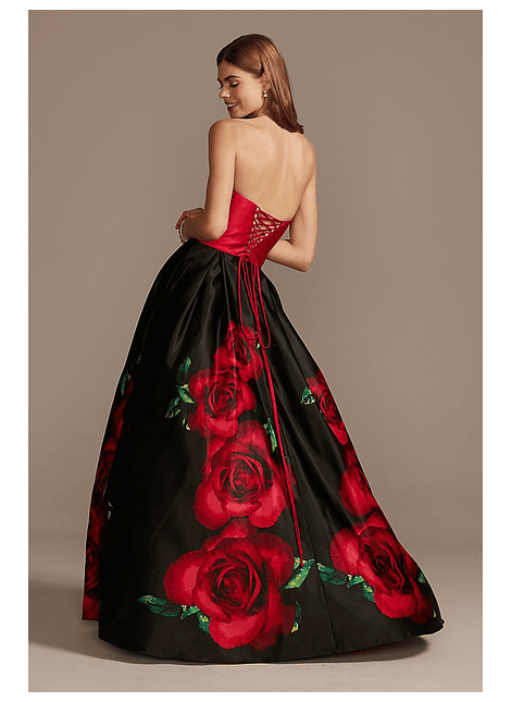 Vestido de Fiesta Gala Noche Strapless Negro Rojo