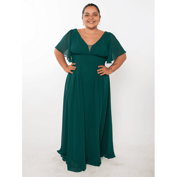 Vestido de Madrina Mangas Anchas ajustado en la cintura verde 1