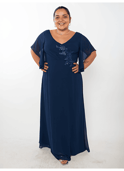 Vestido con Mangas Anchas Fiesta Gala Plus Size Azul