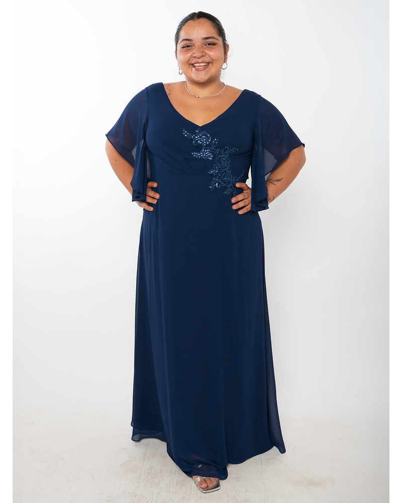 Vestido con Mangas Anchas Fiesta Gala Plus Size Azul