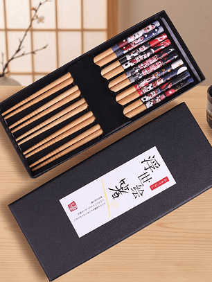 Palillos japoneses Ukiyo-e de bambú - Edición Neko