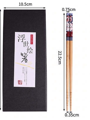 Palillos japoneses Ukiyo-e de bambú - Edición Neko