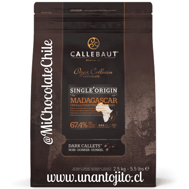 Chocolate Callebaut 67.4% de Origen Madagascar 2.5 Kg.