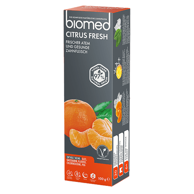Biomed Pasta Citrus Sin Fluor Cuidado Completo Vegan 100g