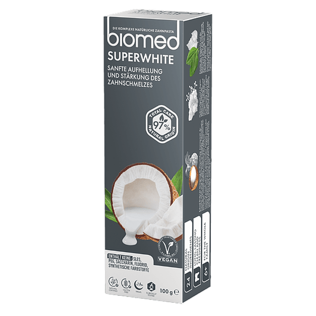 Biomed Pasta Superwhite Sin Fluor Aclara Fortalece Vegan 100