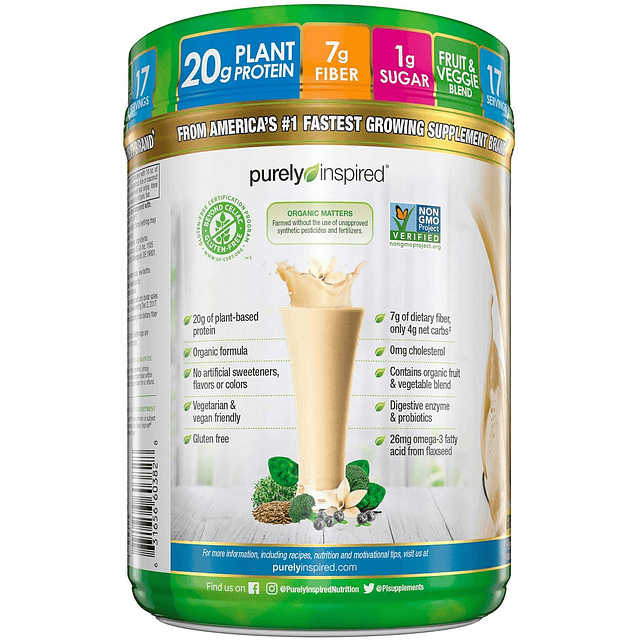 Organic Protein Vainilla Purely Inspired 680g Base De Planta