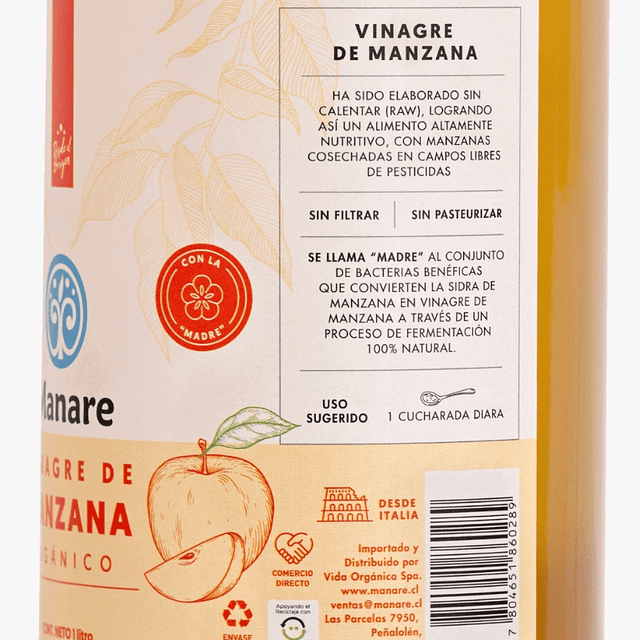Vinagre Manzana Italiano Crudo Organico Con La Madre 1 Litro